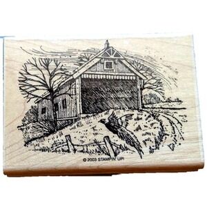 Stampin' Up! Covered Bridge Flying Bird Seasons 2003 Rubber Stamp Wood #H79